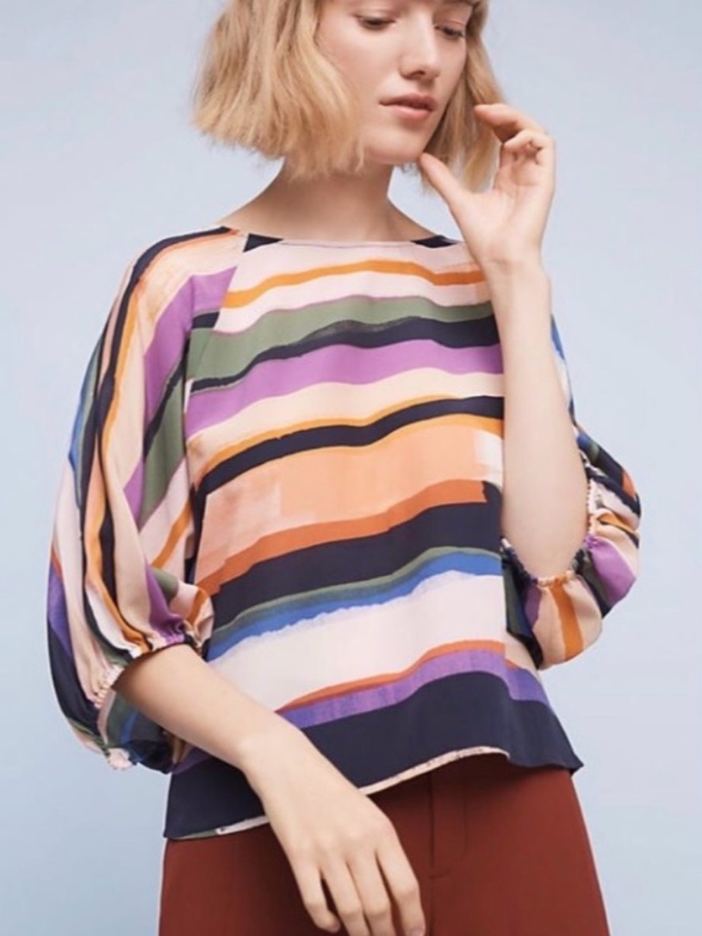 Anthropologie Silk Multicolor Kimono Blouse Size M